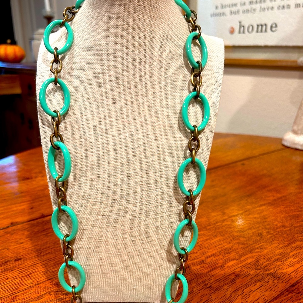 J. Crew’s turquoise link 28 in necklace.